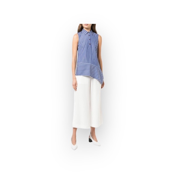 new Derek Lam 10 Crosby ᯾ Asymmetrical Hem Sleeveless Striped Top ᯾ Navy White - Picture 15 of 16